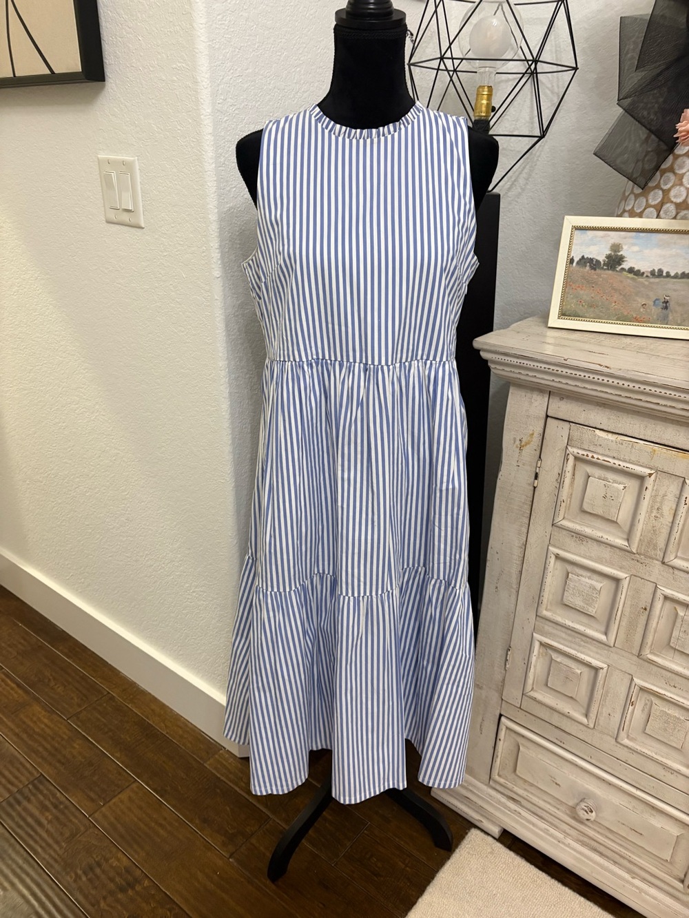 J.Crew Blue & White Stripe Tiered Midi Dress | Size 8 | Pockets | EUC 💙🤍